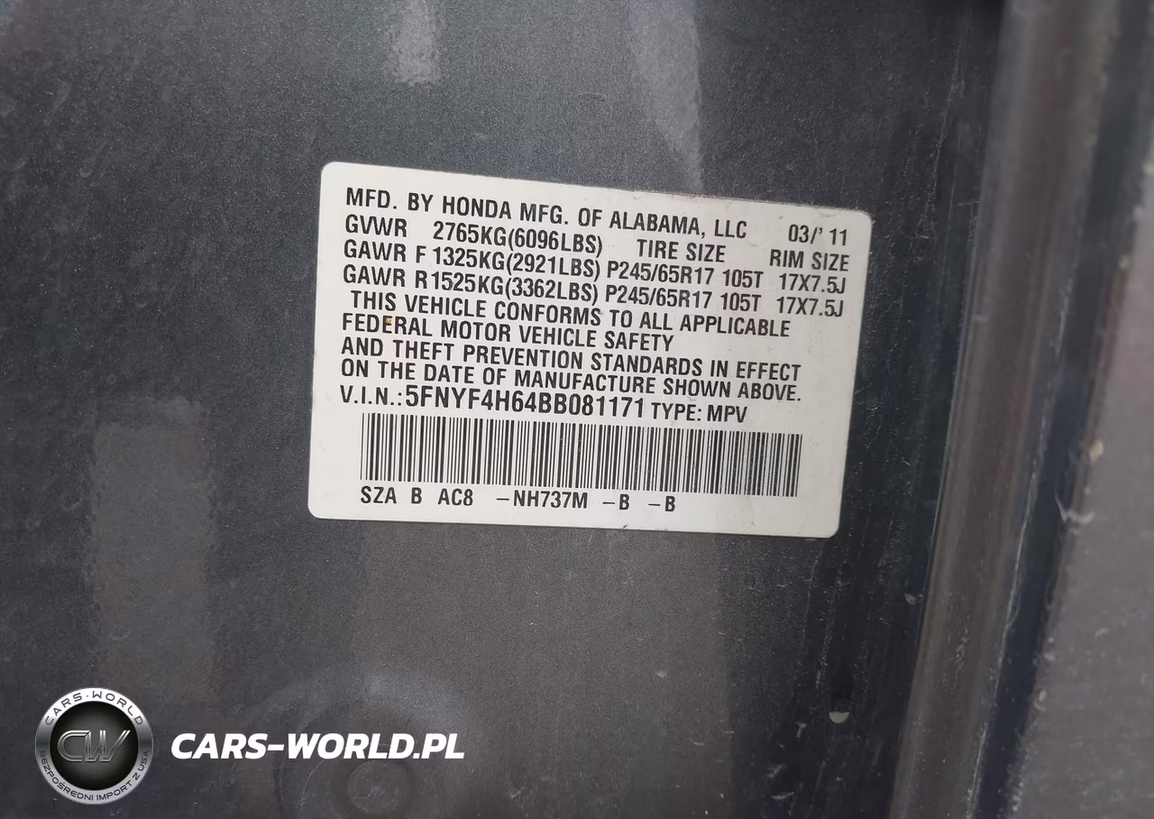 2011 Honda Pilot Ex-L VIN:5FNYF4H64BB081171 - 9