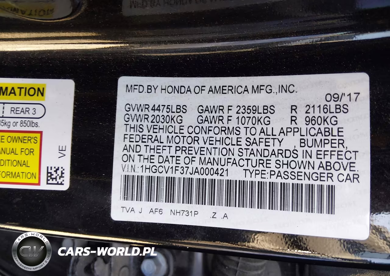 2018 Honda Accord Sport VIN:1HGCV1F37JA000421 - 9