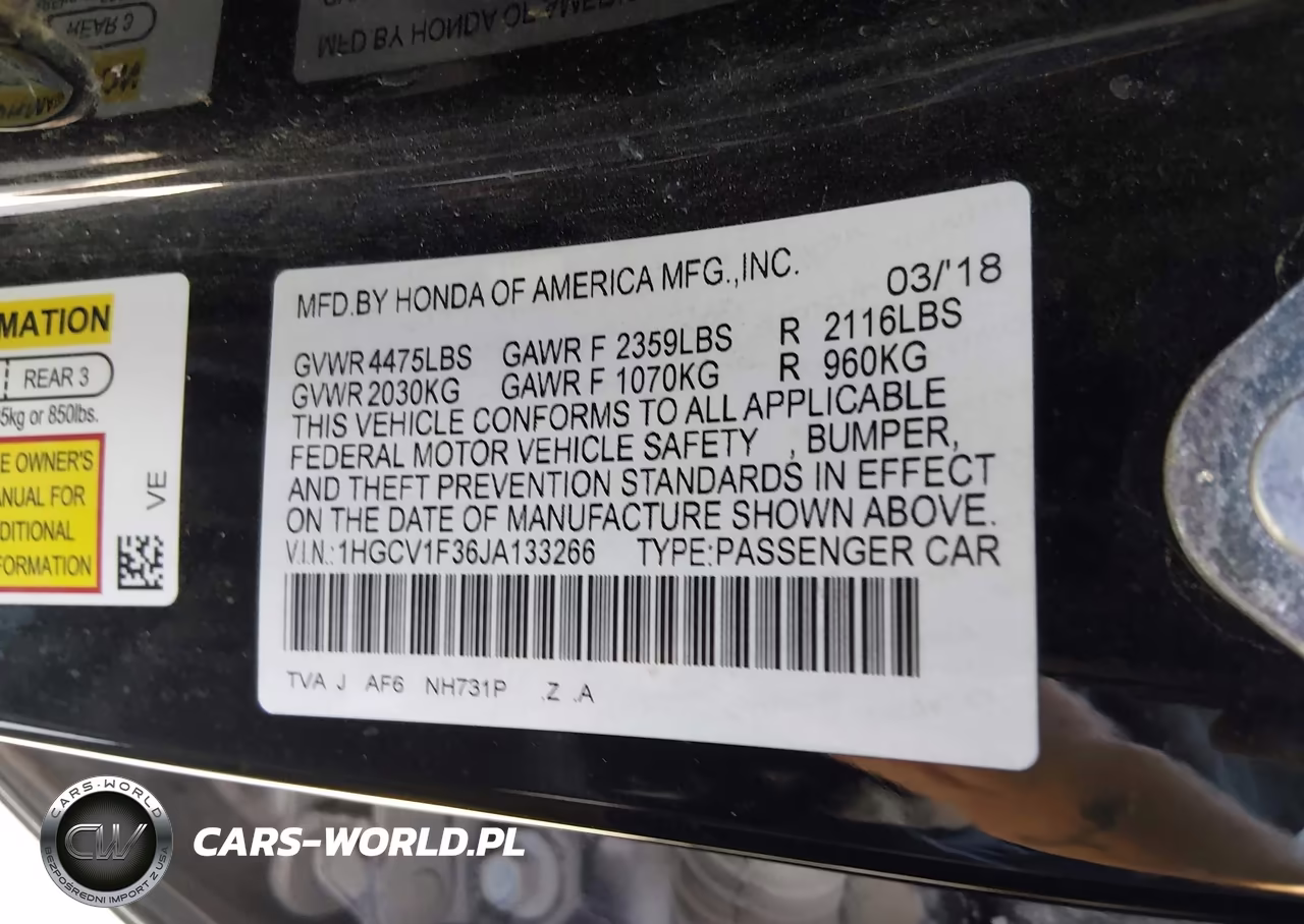 2018 Honda Accord Sport VIN:1HGCV1F36JA133266 - 9