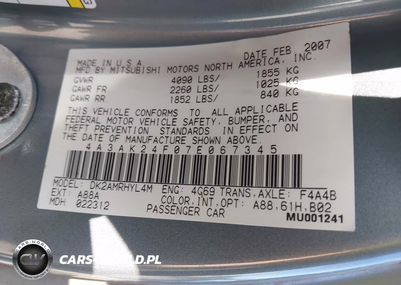2007 Mitsubishi Eclipse Gs VIN:4A3AK24F07E067345 - 9