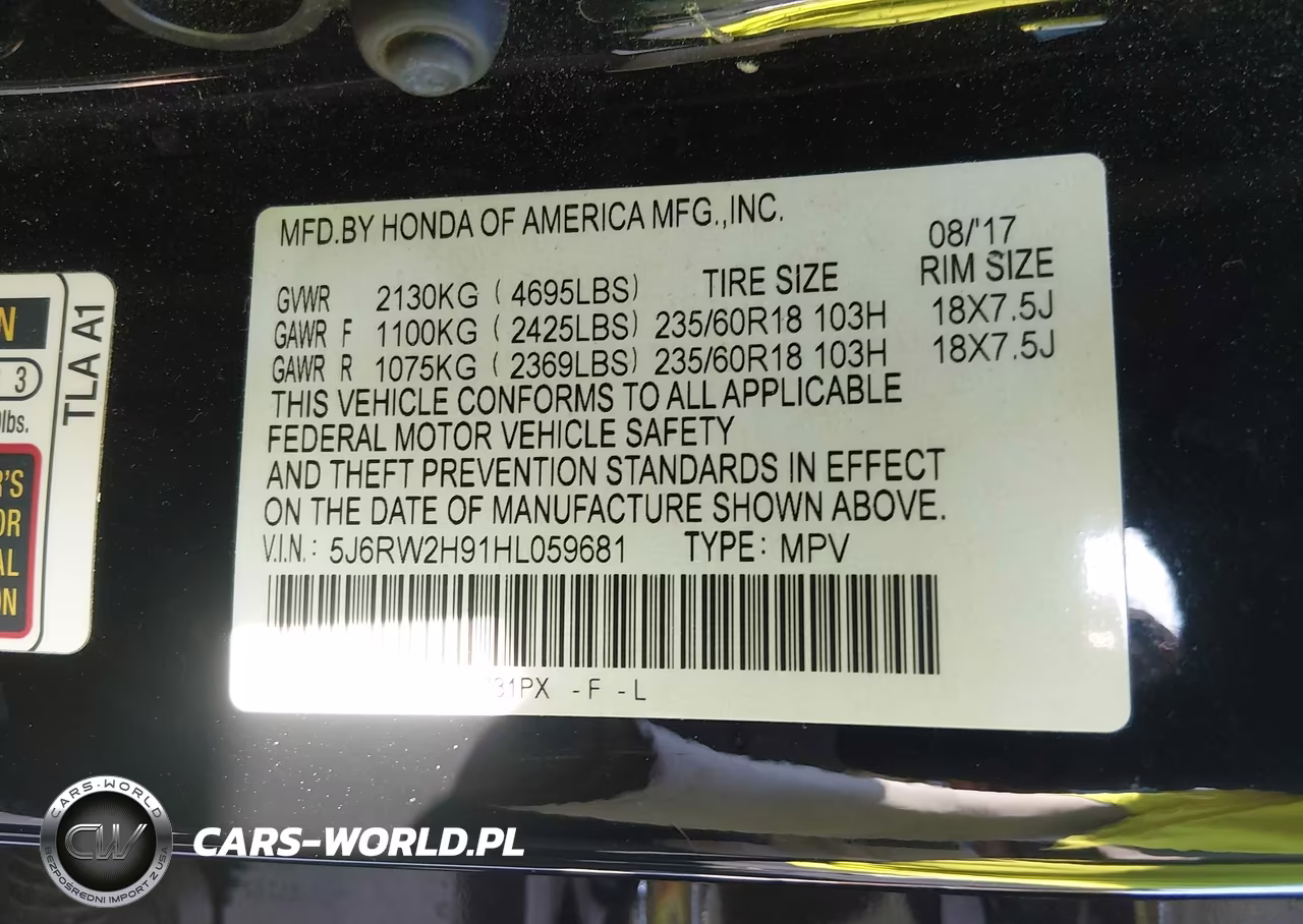 2017 Honda Cr-V Touring VIN:5J6RW2H91HL059681 - 9