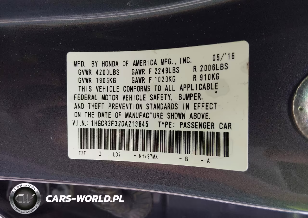2016 Honda Accord Lx VIN:1HGCR2F32GA213845 - 9