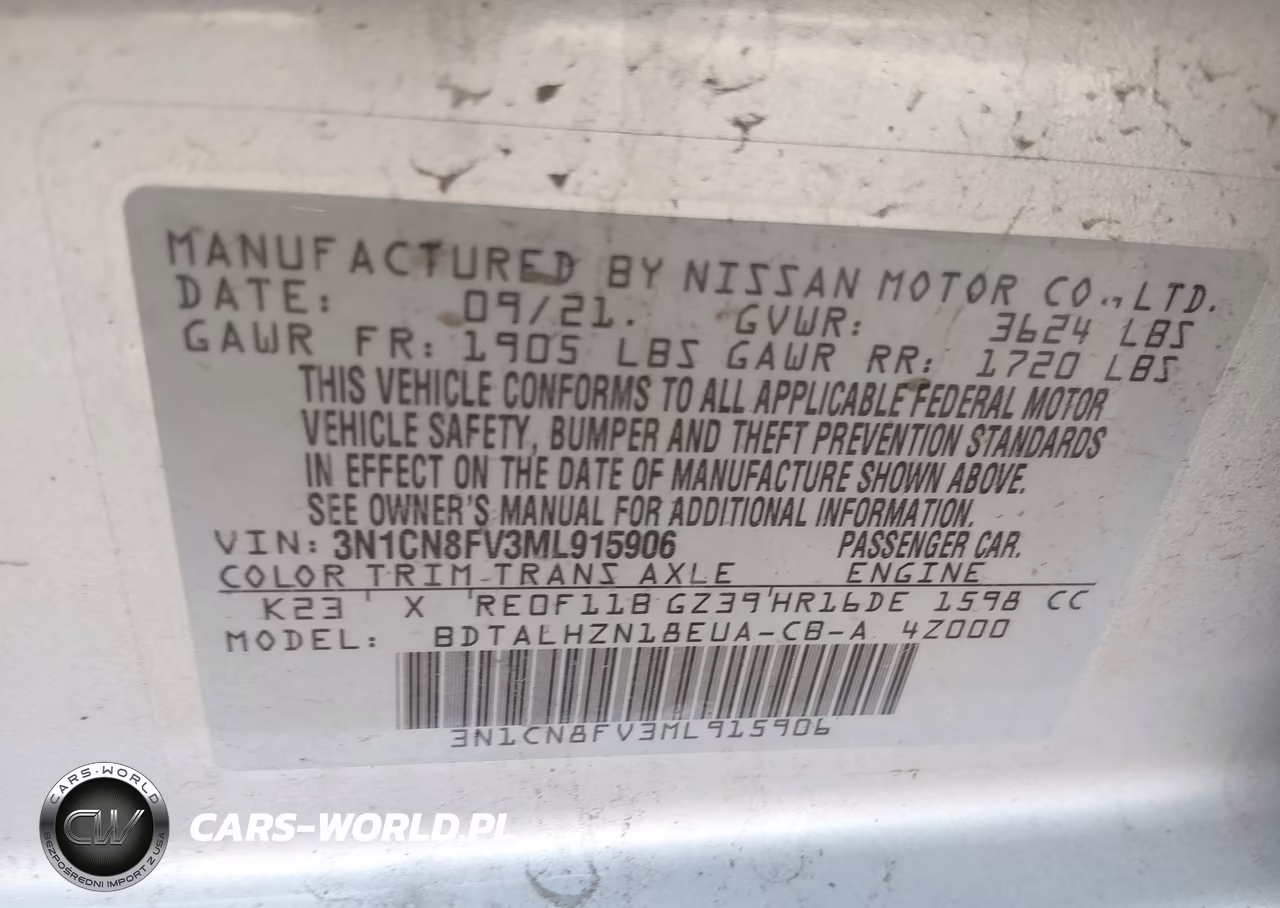 2021 Nissan Versa Sr Xtronic Cvt VIN:3N1CN8FV3ML915906 - 9