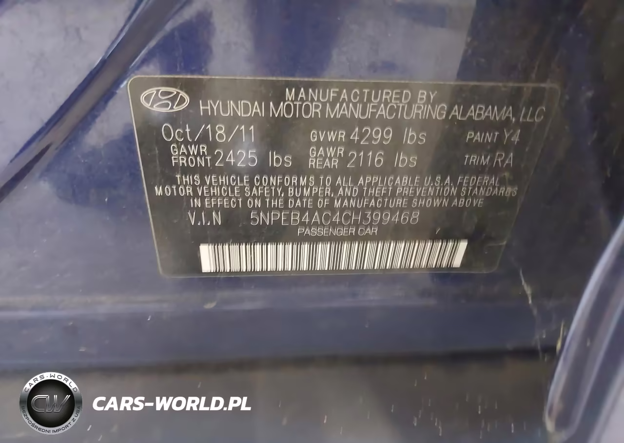2012 Hyundai Sonata Gls VIN:5NPEB4AC4CH399468 - 9