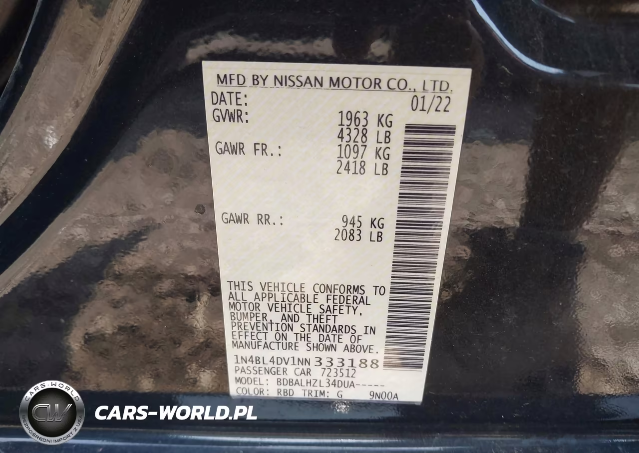 2022 Nissan Altima Sv Fwd VIN:1N4BL4DV1NN333188 - 9