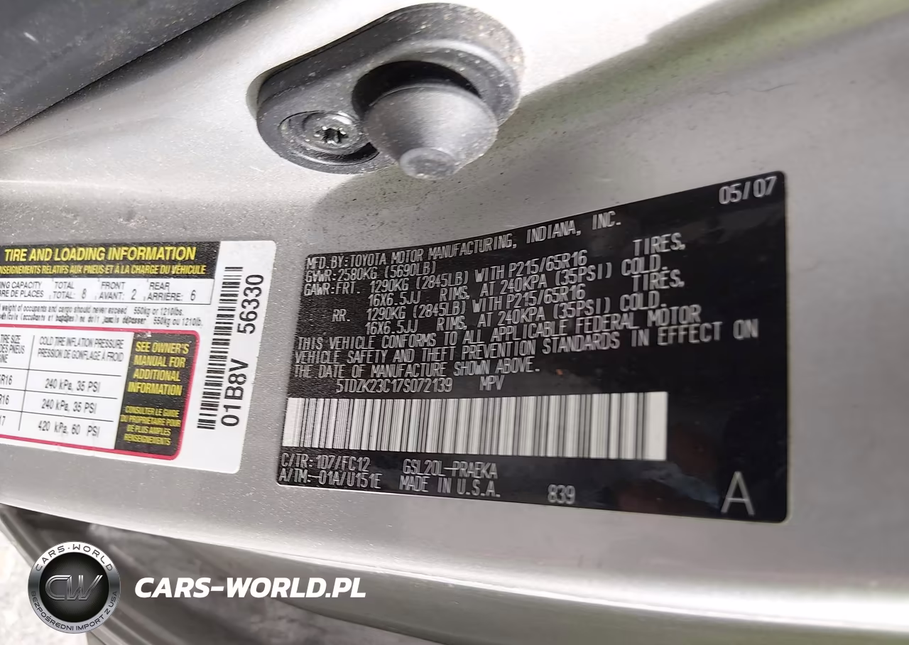 2007 Toyota Sienna Le VIN:5TDZK23C17S072139 - 9