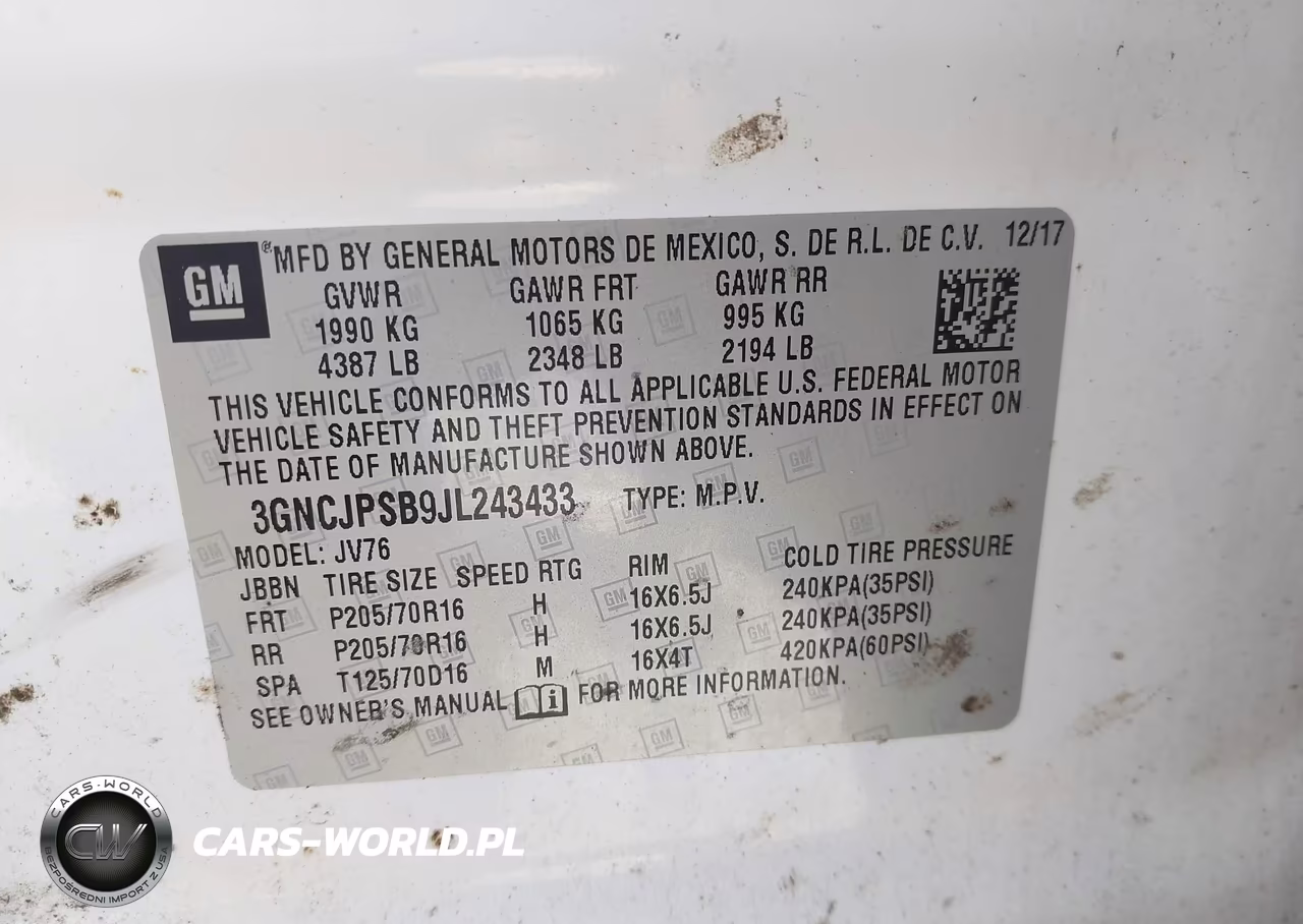 2018 Chevrolet Trax Lt VIN:3GNCJPSB9JL243433 - 9