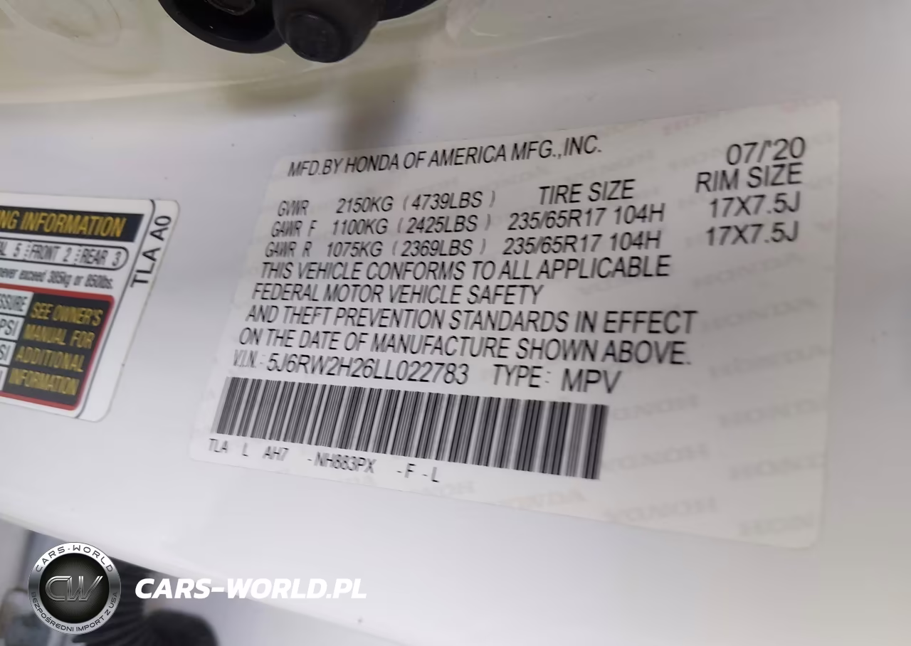 2020 Honda Cr-V Awd Lx VIN:5J6RW2H26LL022783 - 9