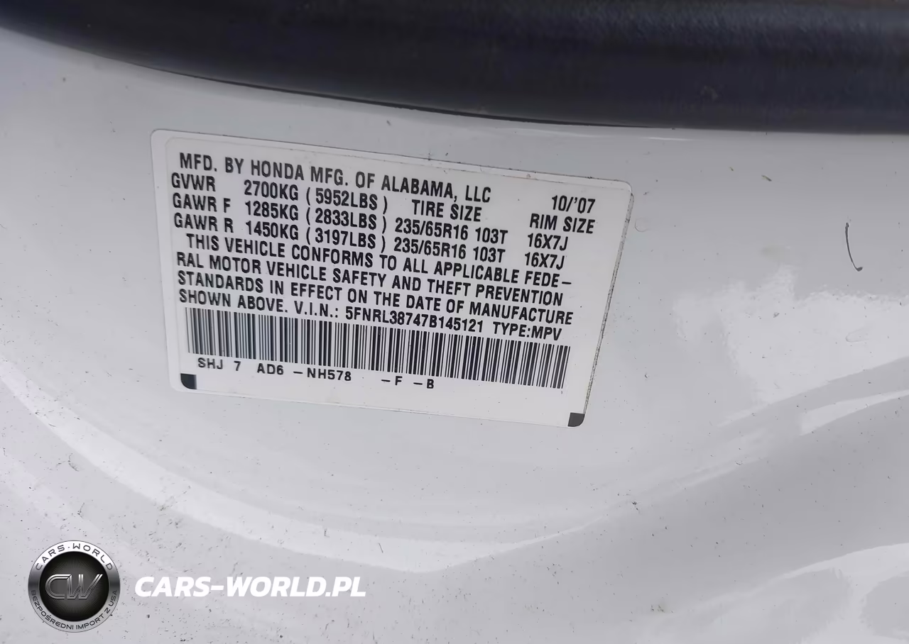 2007 Honda Odyssey Ex-L VIN:5FNRL38747B145121 - 9