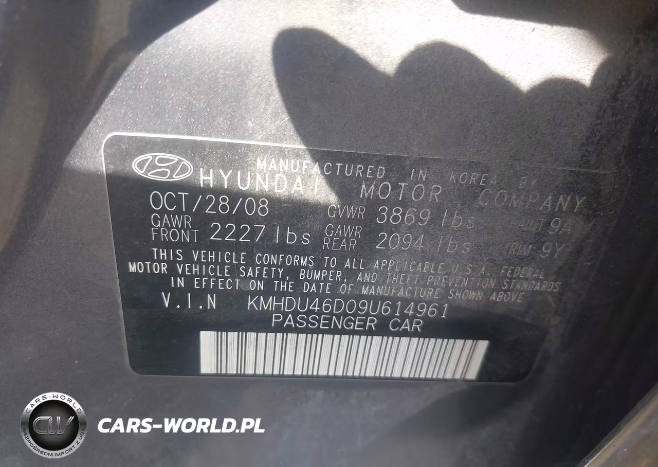 2009 Hyundai Elantra Se VIN:KMHDU46D09U614961 - 9