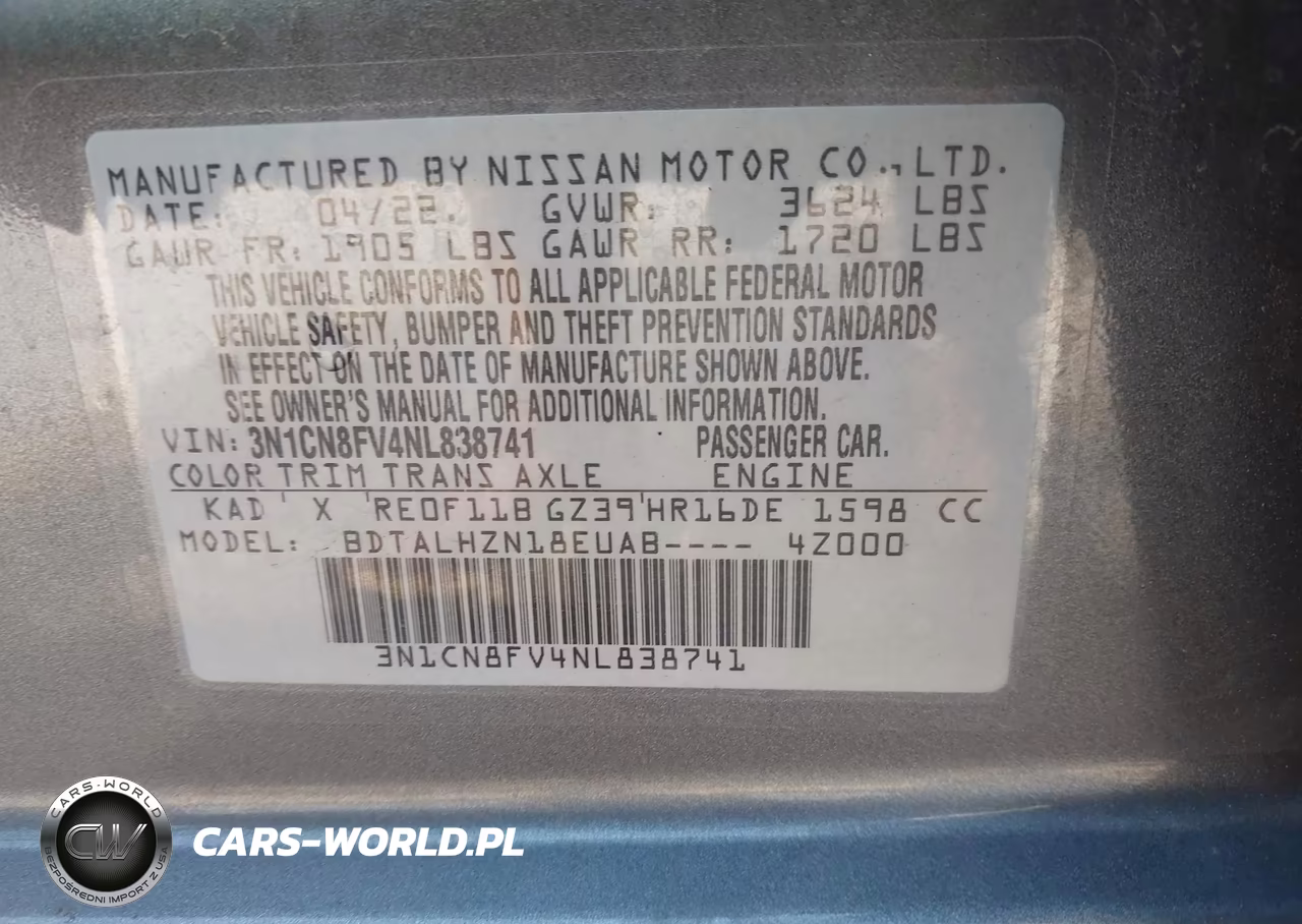 2022 Nissan Versa 1.6 Sr Xtronic Cvt VIN:3N1CN8FV4NL838741 - 9