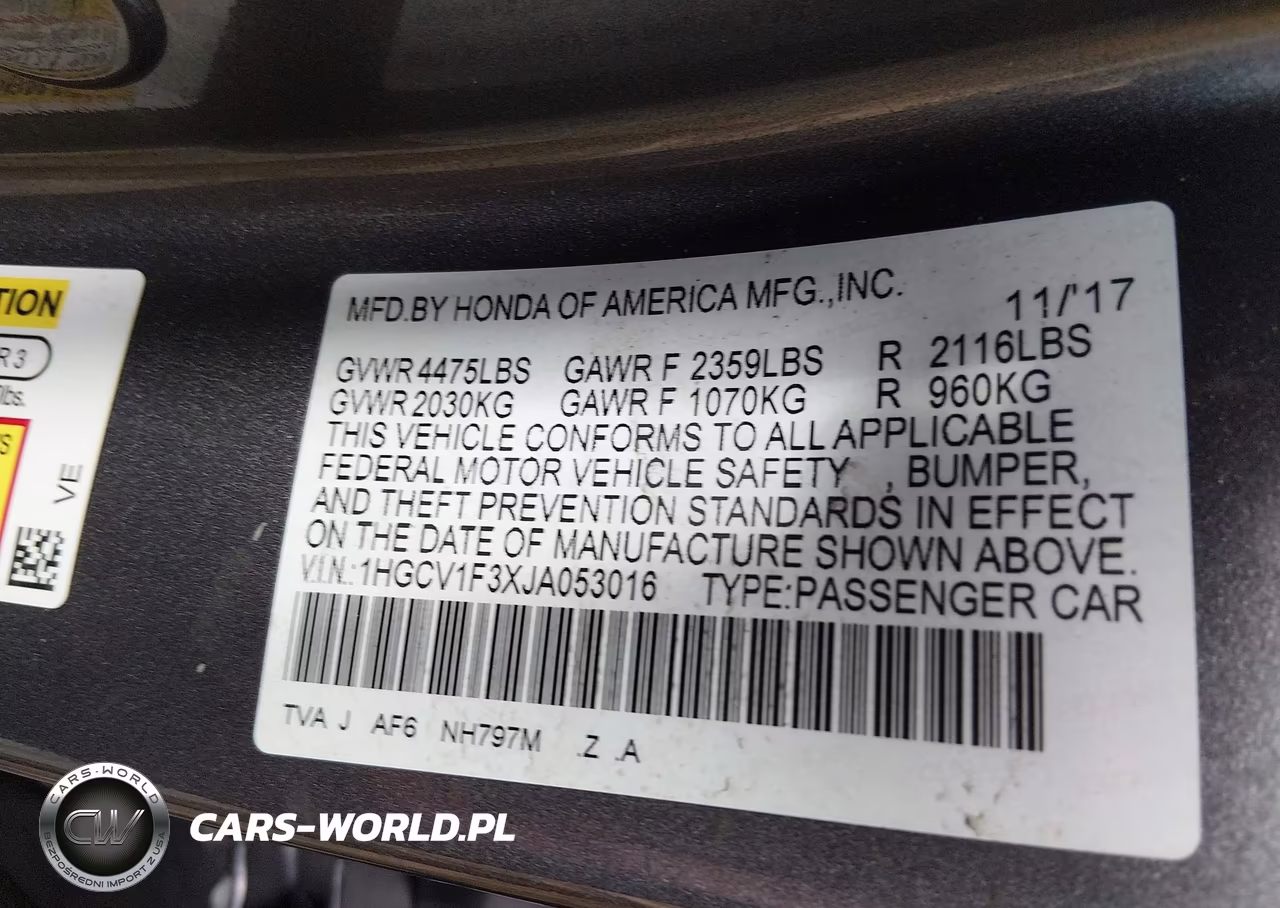 2018 Honda Accord Sport VIN:1HGCV1F3XJA053016 - 9