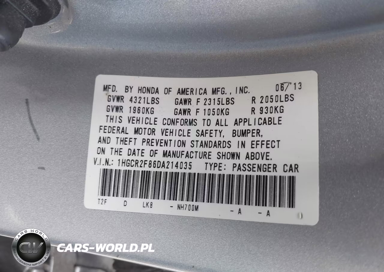 2013 Honda Accord Ex-L VIN:1HGCR2F86DA214035 - 9
