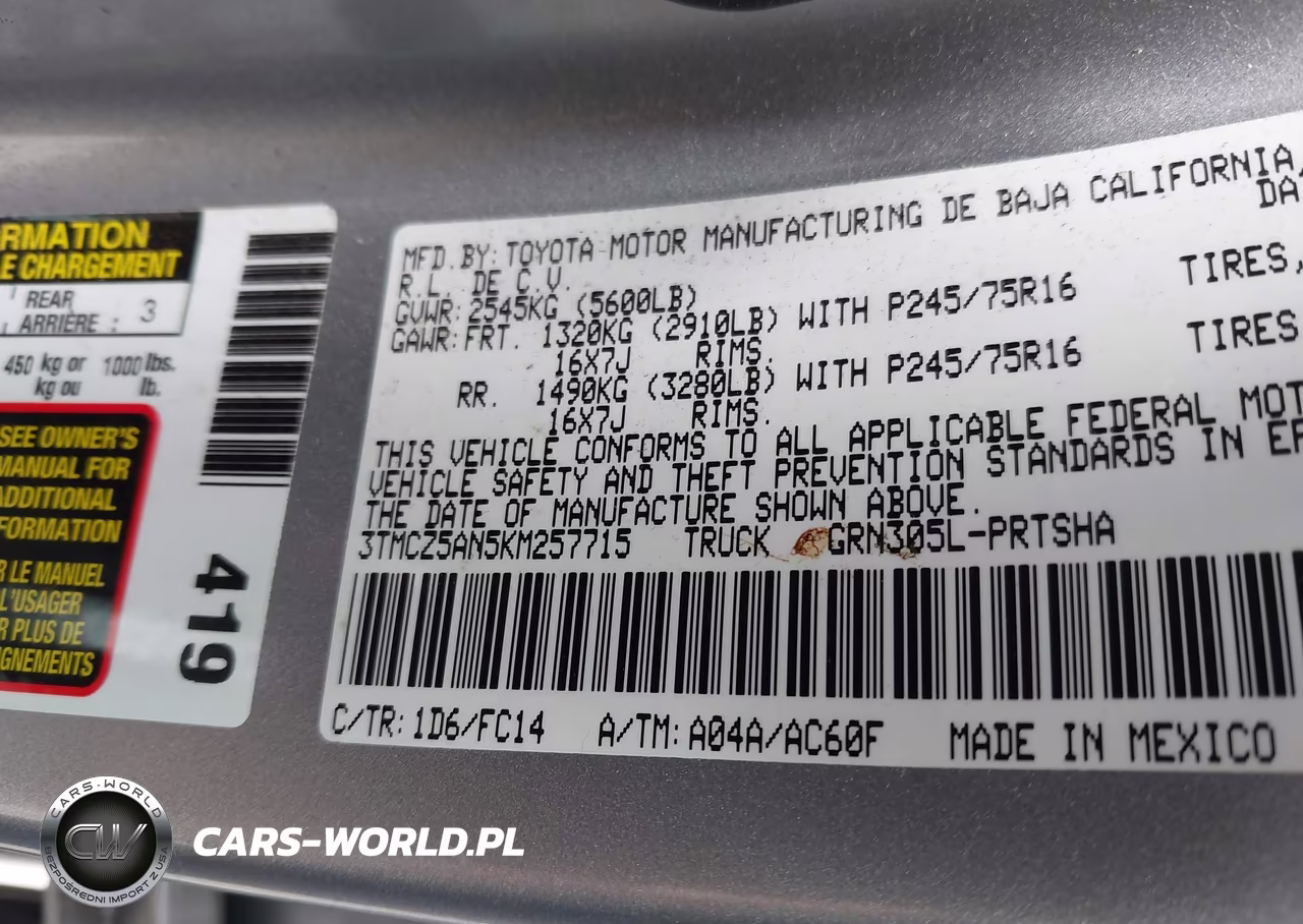 2019 Toyota Tacoma Sr5 V6 VIN:3TMCZ5AN5KM257715 - 9