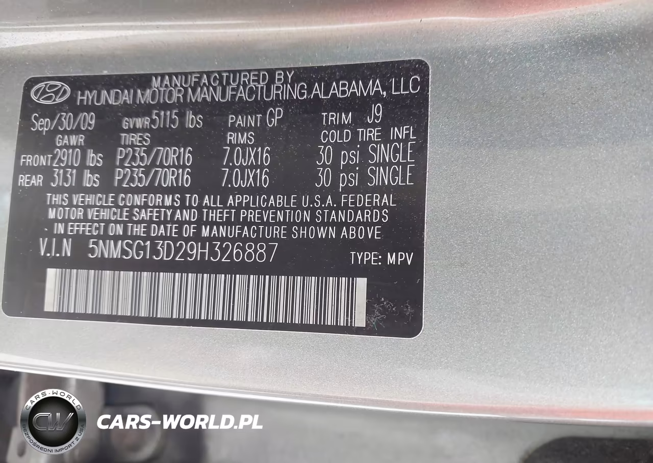 2009 Hyundai Santa Fe Gls VIN:5NMSG13D29H326887 - 9