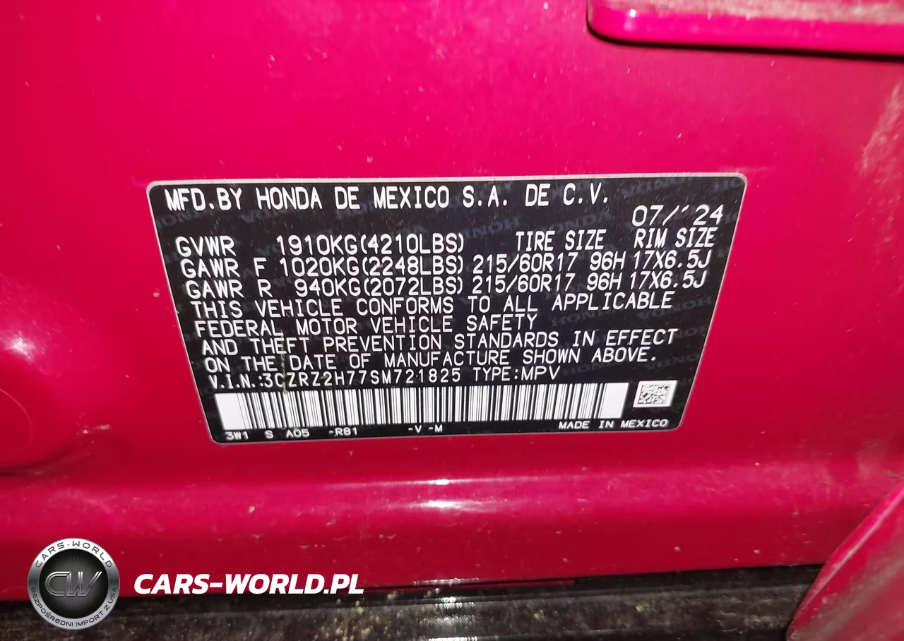 2025 Honda Hr-V Awd Ex-L VIN:3CZRZ2H77SM721825 - 9
