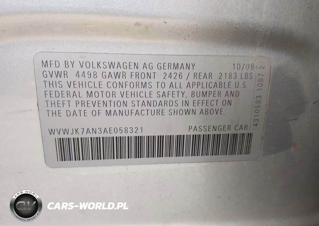 2010 Volkswagen Passat Komfort VIN:WVWJK7AN3AE058321 - 9