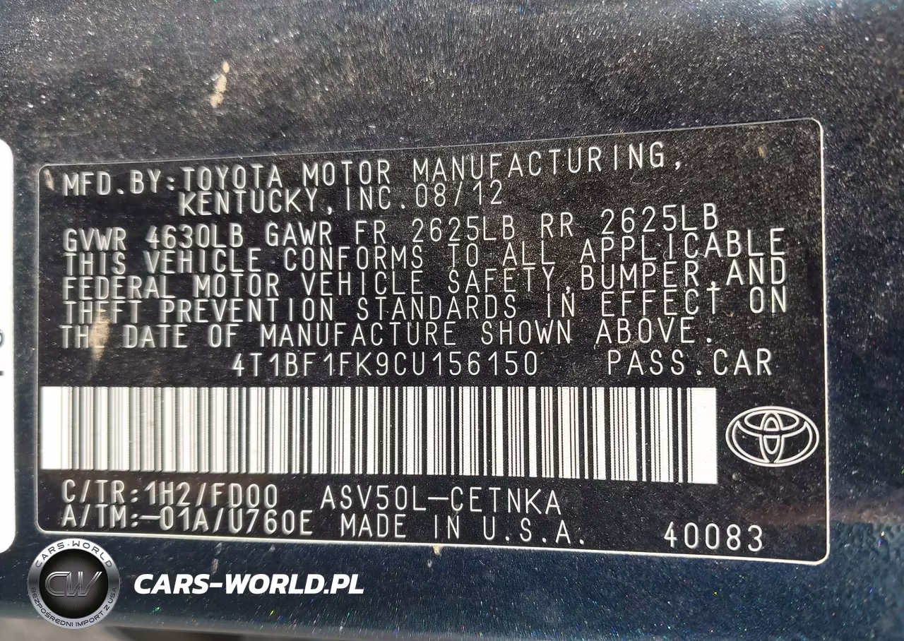 2012 Toyota Camry Le VIN:4T1BF1FK9CU156150 - 9