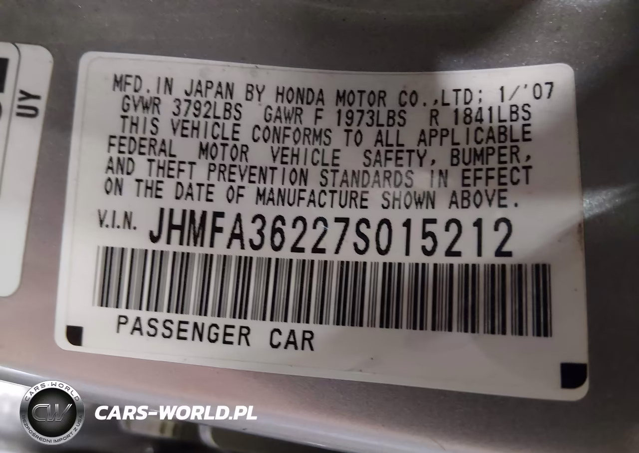 2007 Honda Civic Hybrid VIN:JHMFA36227S015212 - 9