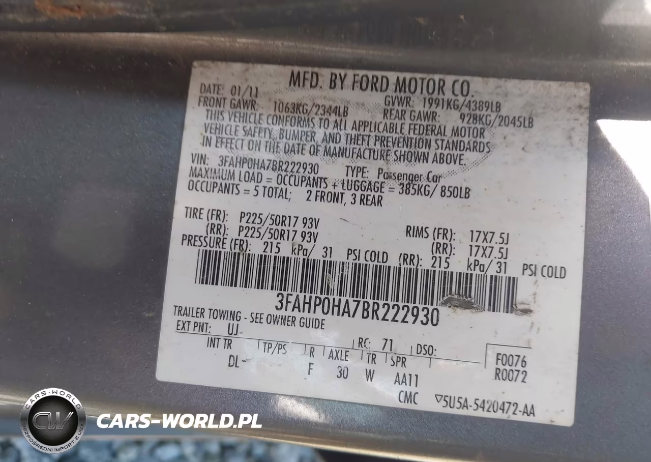 2011 Ford Fusion Se VIN:3FAHP0HA7BR222930 - 9
