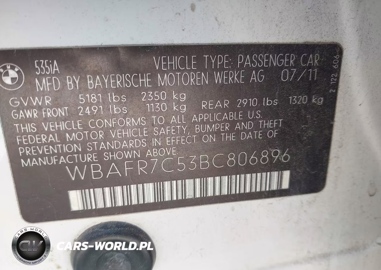 2011 BMW 535I VIN:WBAFR7C53BC806896 - 9