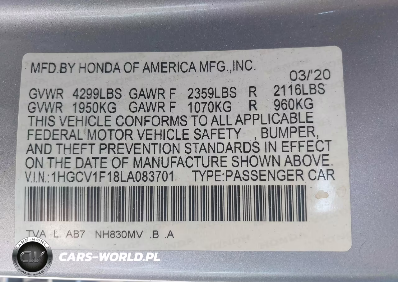 2020 Honda Accord Lx VIN:1HGCV1F18LA083701 - 9