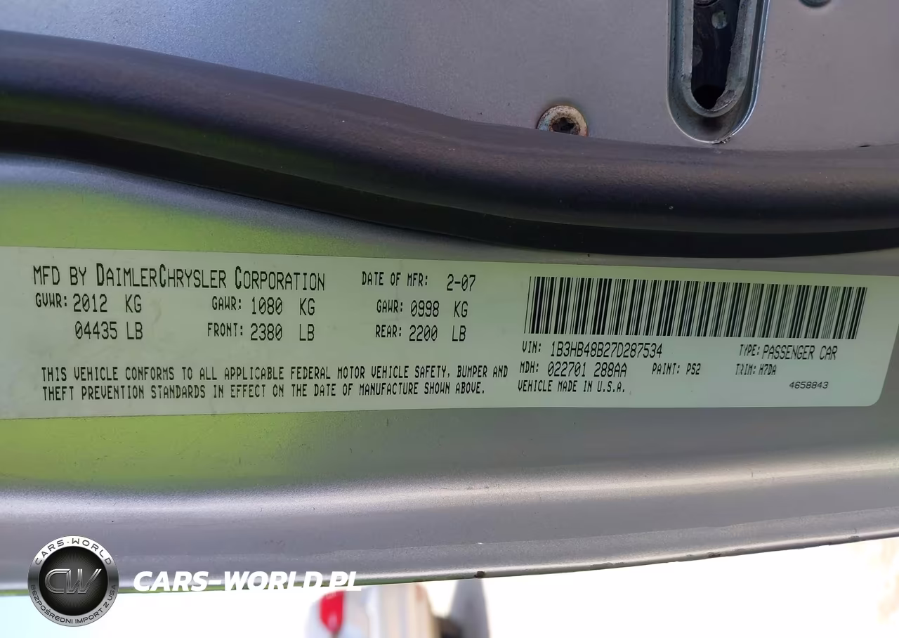 2007 Dodge Caliber Sxt VIN:1B3HB48B27D287534 - 9