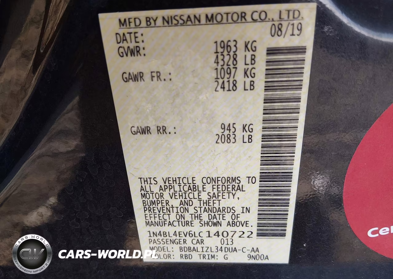 2020 Nissan Altima Sl Fwd VIN:1N4BL4EV6LC140722 - 9