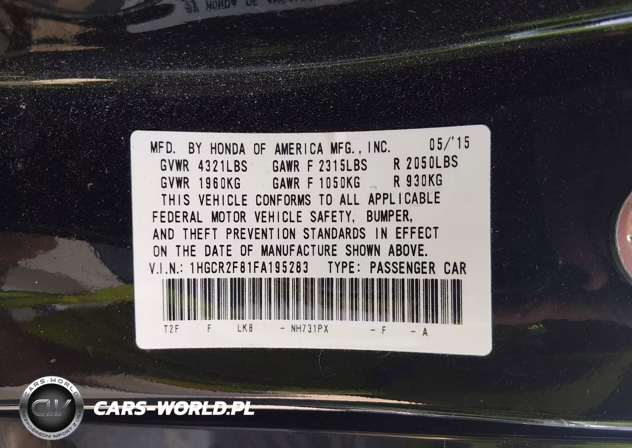 2015 Honda Accord Ex-L VIN:1HGCR2F81FA195283 - 9