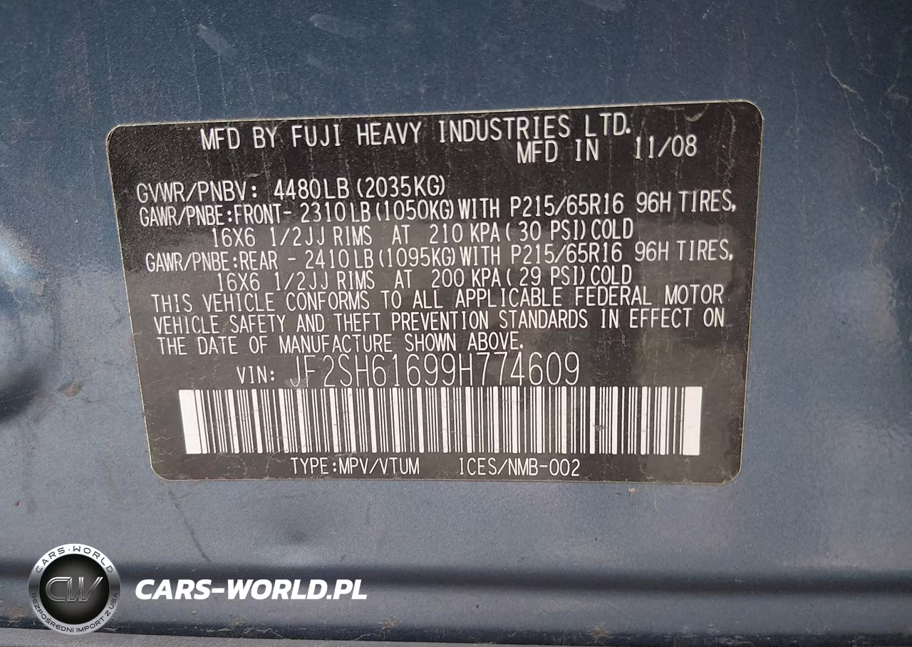 2009 Subaru Forester 2.5X VIN:JF2SH61699H774609 - 9