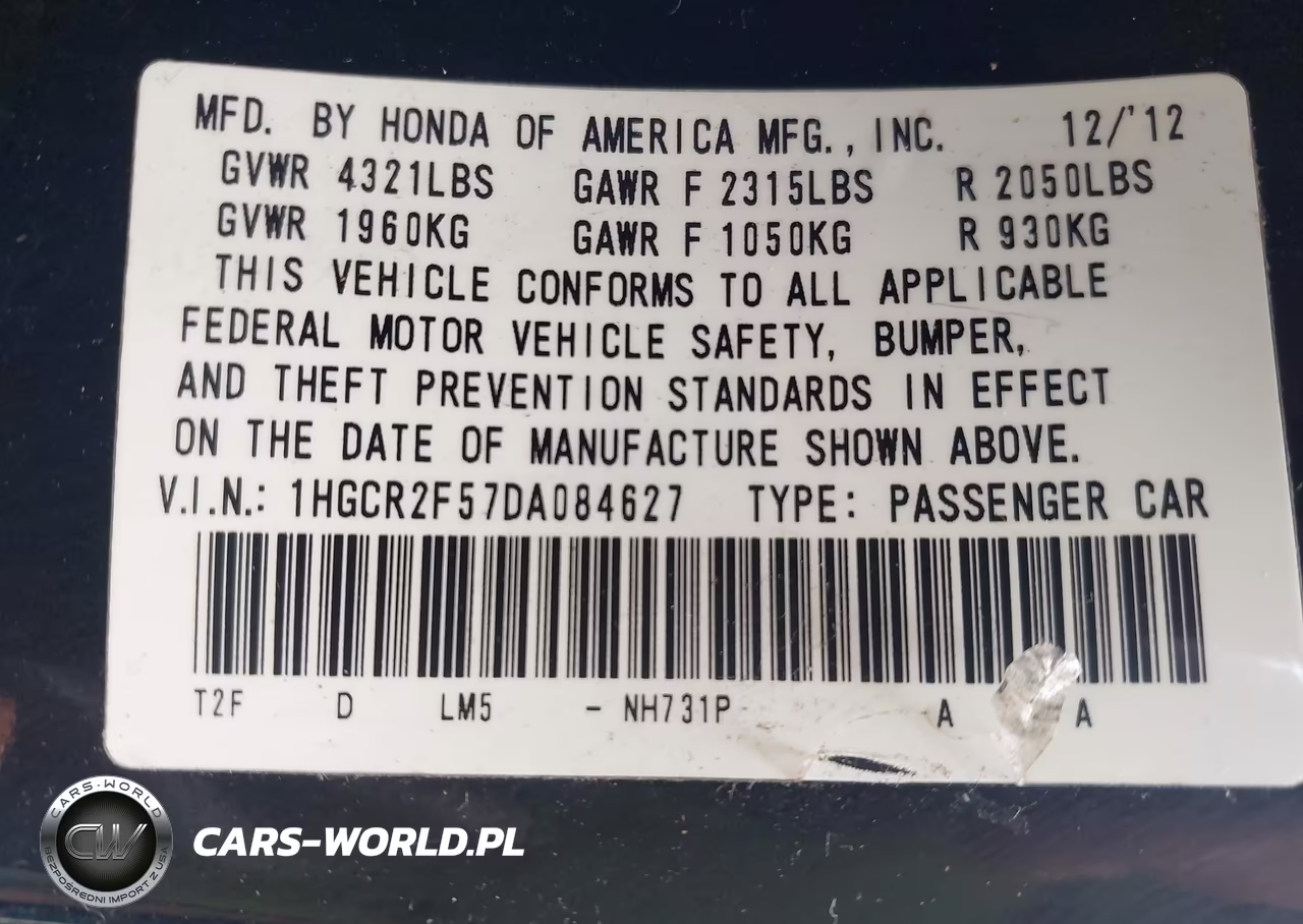 2013 Honda Accord Sport VIN:1HGCR2F57DA084627 - 9
