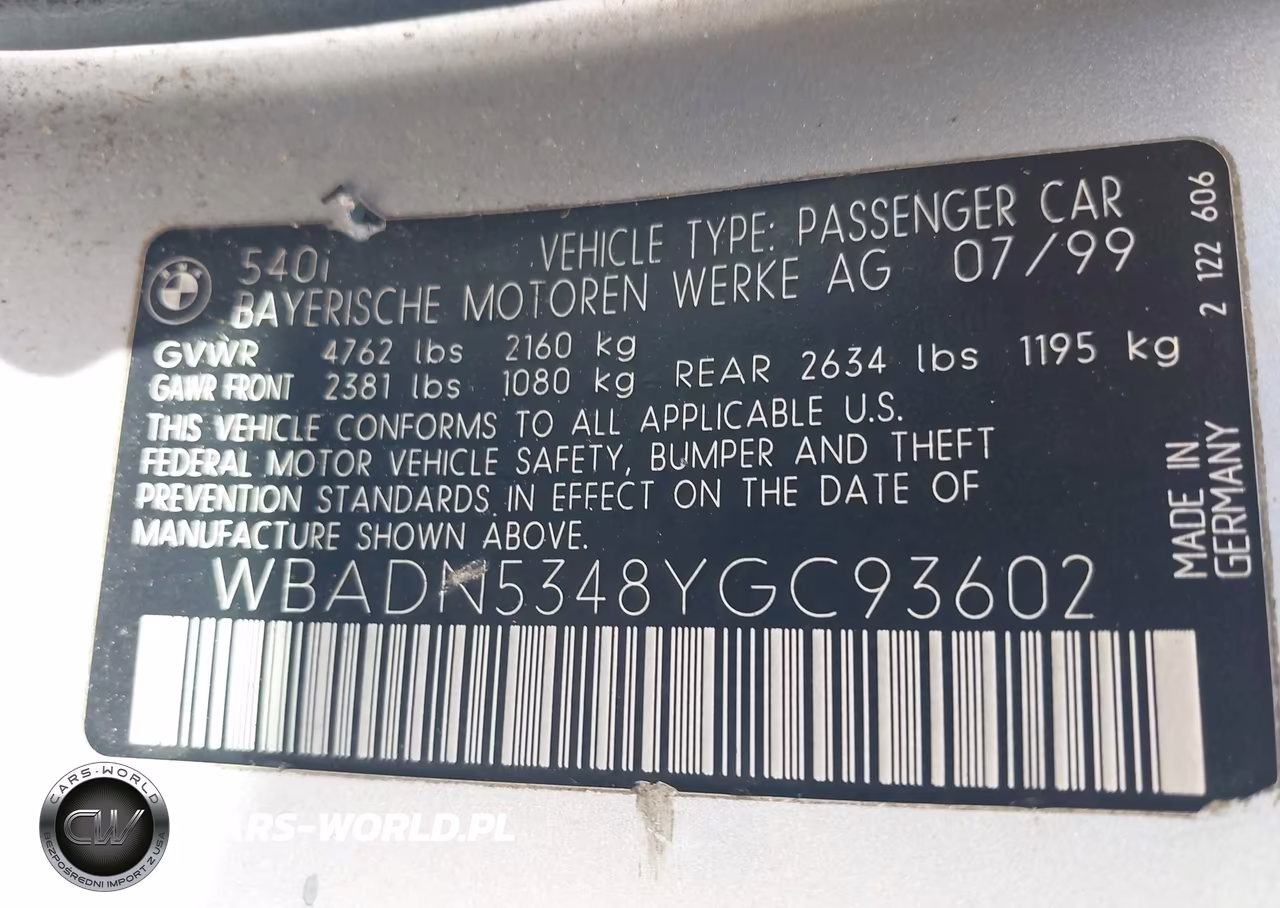 2000 BMW 540I VIN:WBADN5348YGC93602 - 9