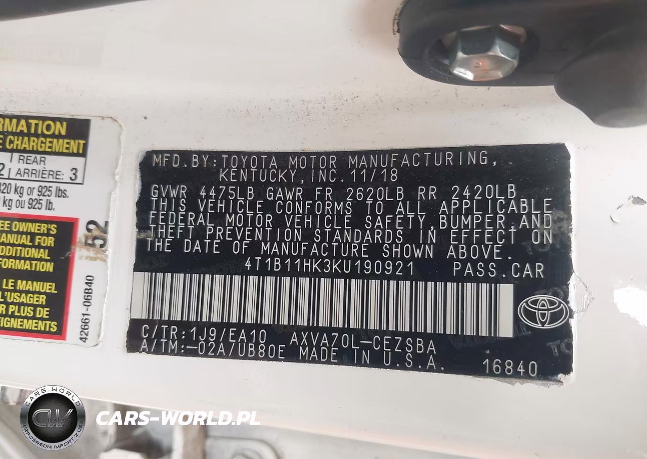 2019 Toyota Camry Se VIN:4T1B11HK3KU190921 - 9