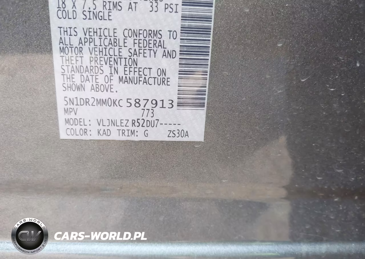 2019 Nissan Pathfinder Sv VIN:5N1DR2MM0KC587913 - 9
