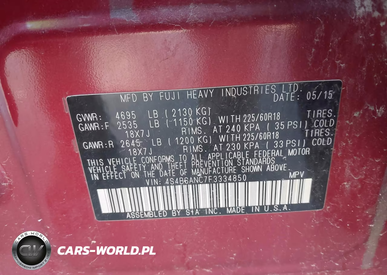 2015 Subaru Outback 2.5I Limited VIN:4S4BSANC7F3334850 - 9