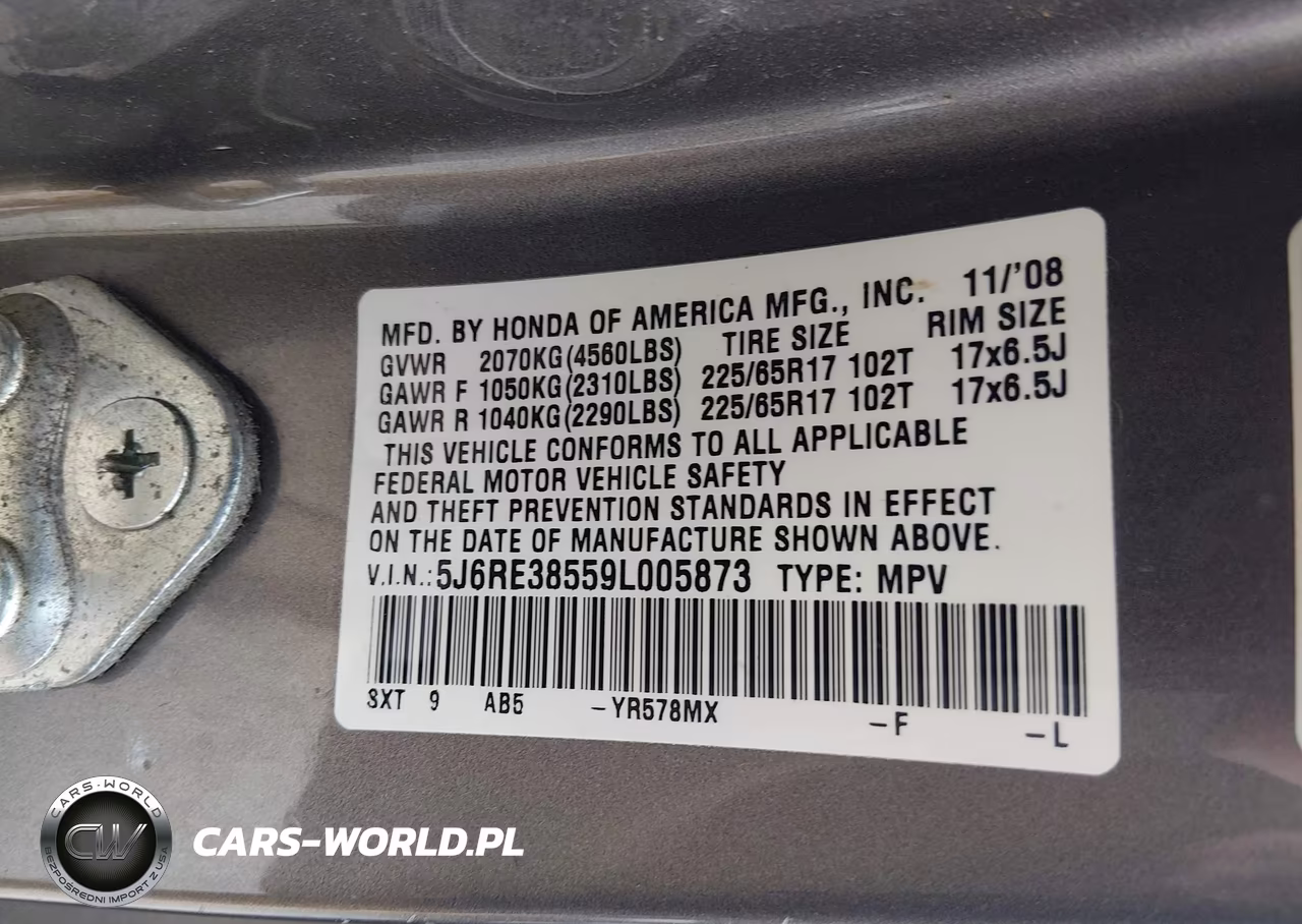 2009 Honda Cr-V Ex VIN:5J6RE38559L005873 - 9