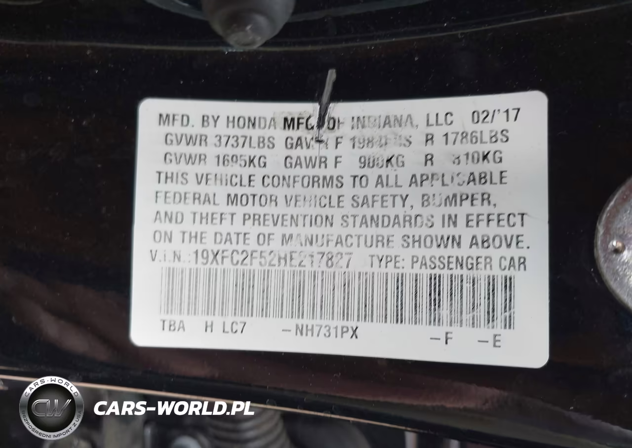 2017 Honda Civic Lx VIN:19XFC2F52HE217827 - 9