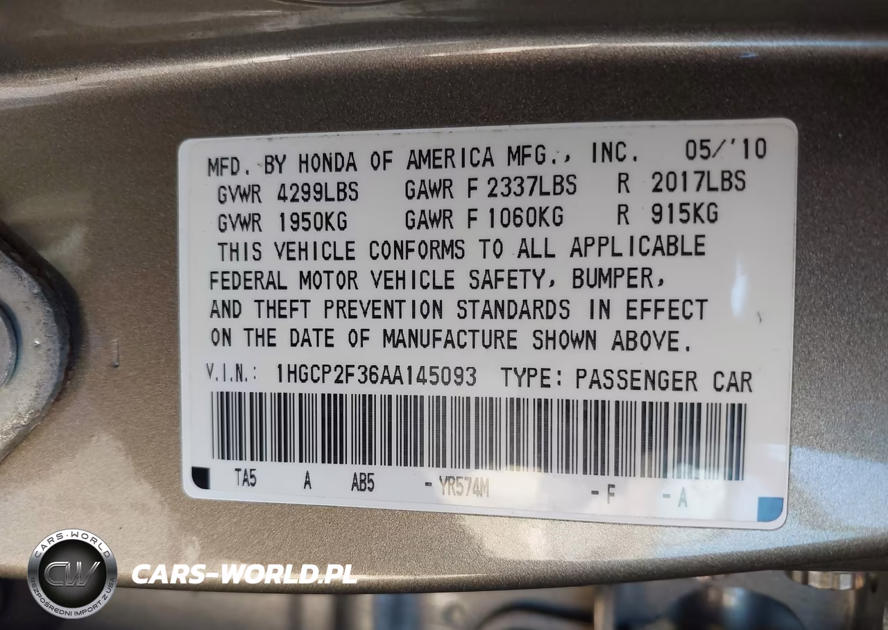 2010 Honda Accord 2.4 Lx VIN:1HGCP2F36AA145093 - 9