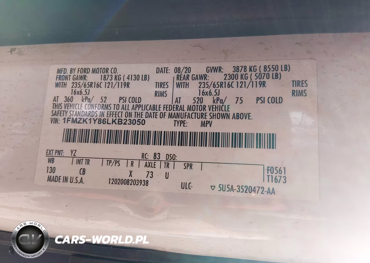 2020 Ford Transit-150 Passenger Van Xl VIN:1FMZK1Y86LKB23050 - 9