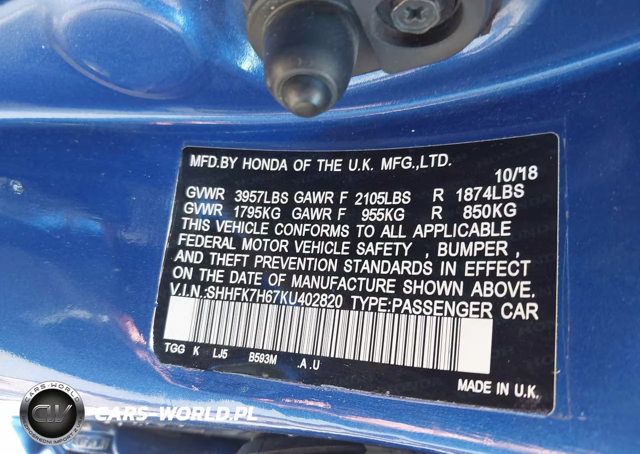 2019 HONDA CIVIC EX VIN:SHHFK7H67KU402820 - 9