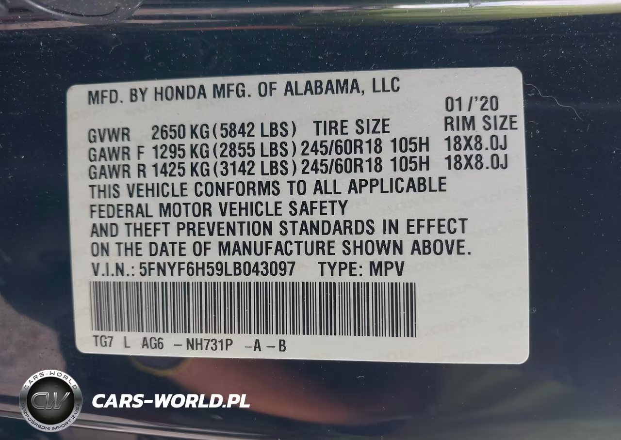2020 Honda Pilot Awd Ex-L VIN:5FNYF6H59LB043097 - 9
