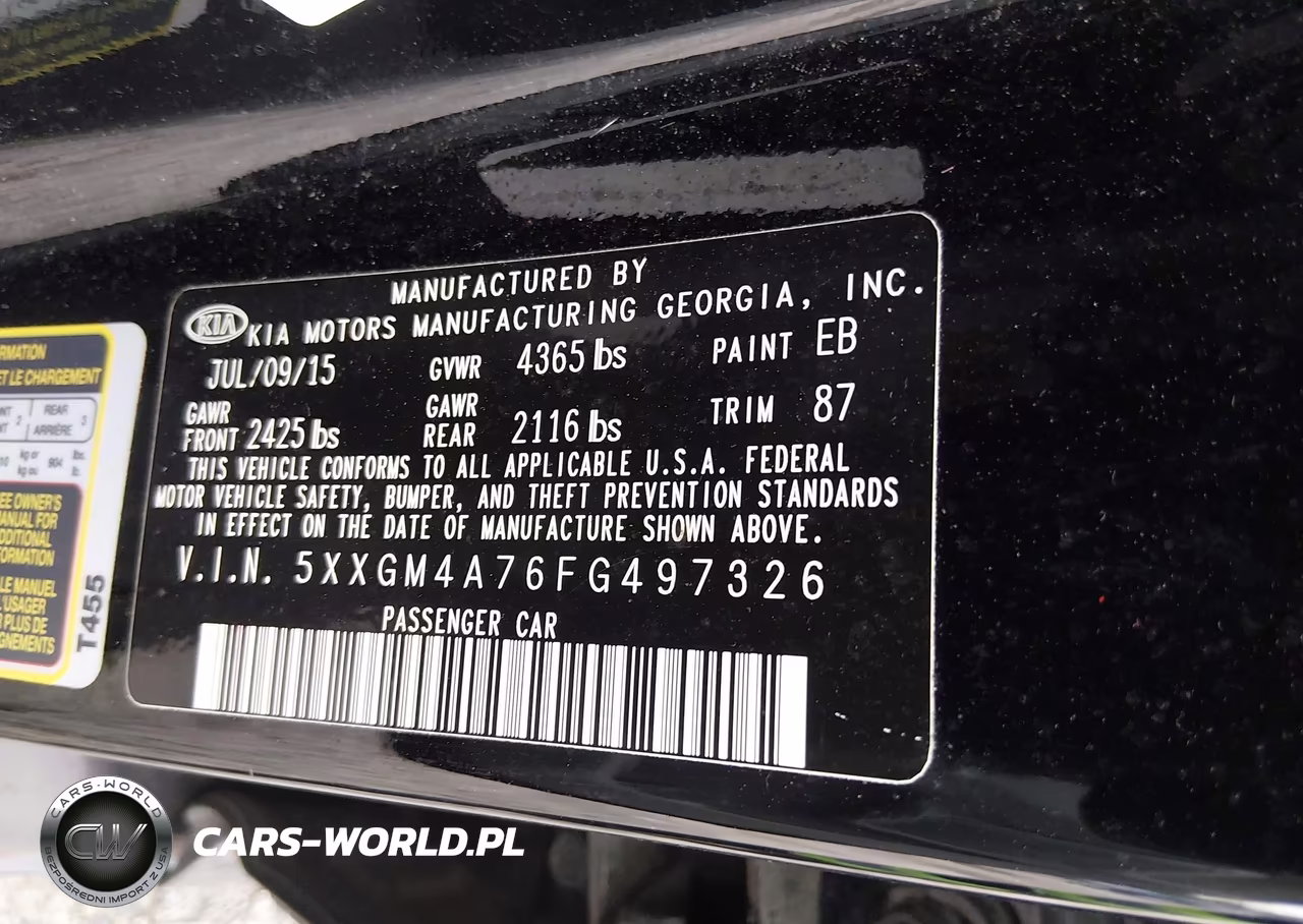 2015 Kia Optima Lx VIN:5XXGM4A76FG497326 - 9