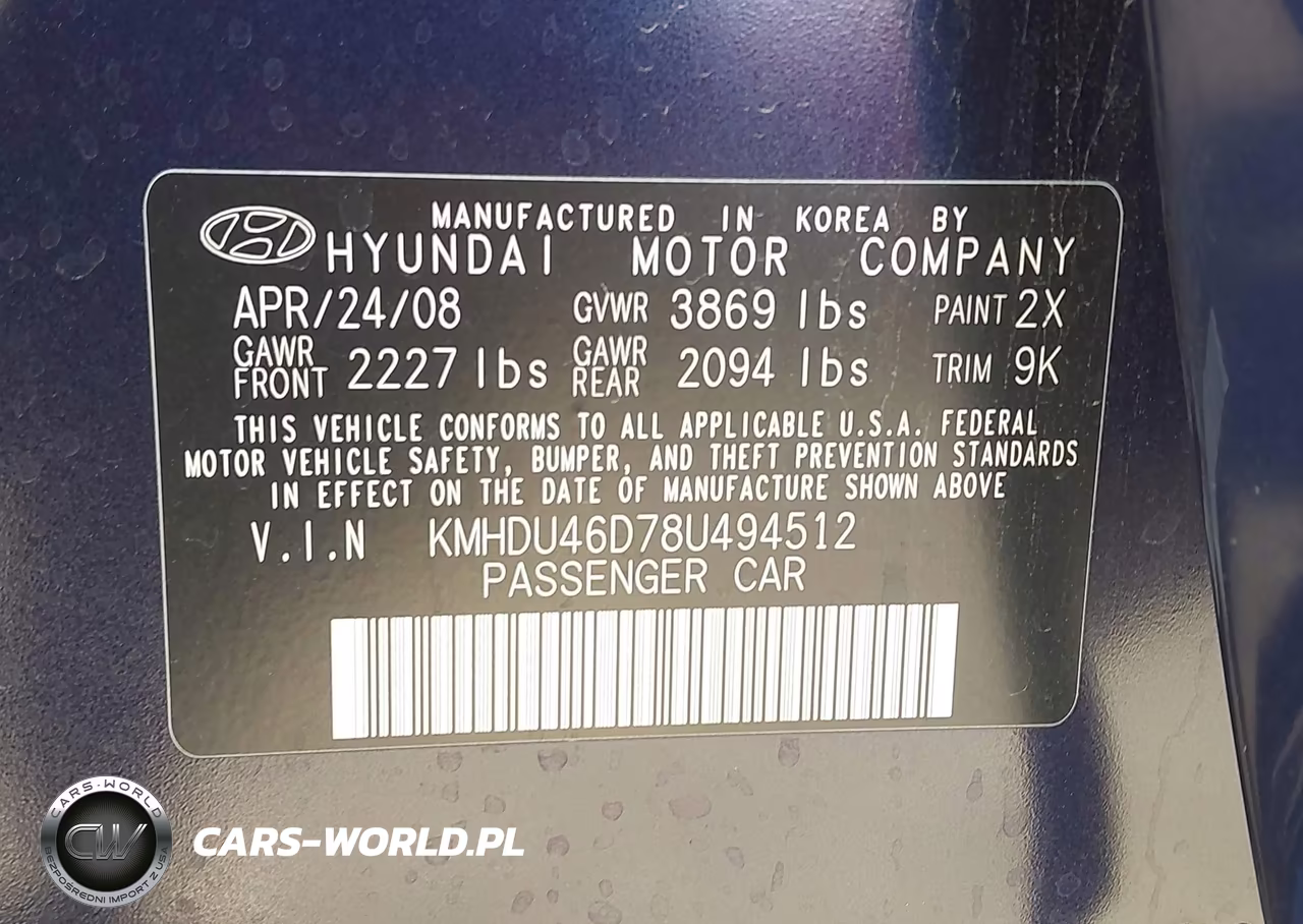 2008 Hyundai Elantra Gls-Se VIN:KMHDU46D78U494512 - 9