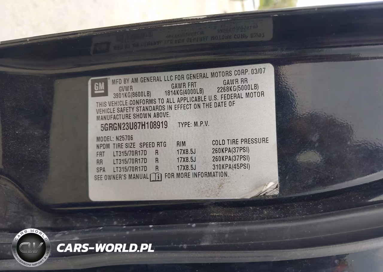2007 Hummer H2 Suv VIN:5GRGN23U87H108919 - 9