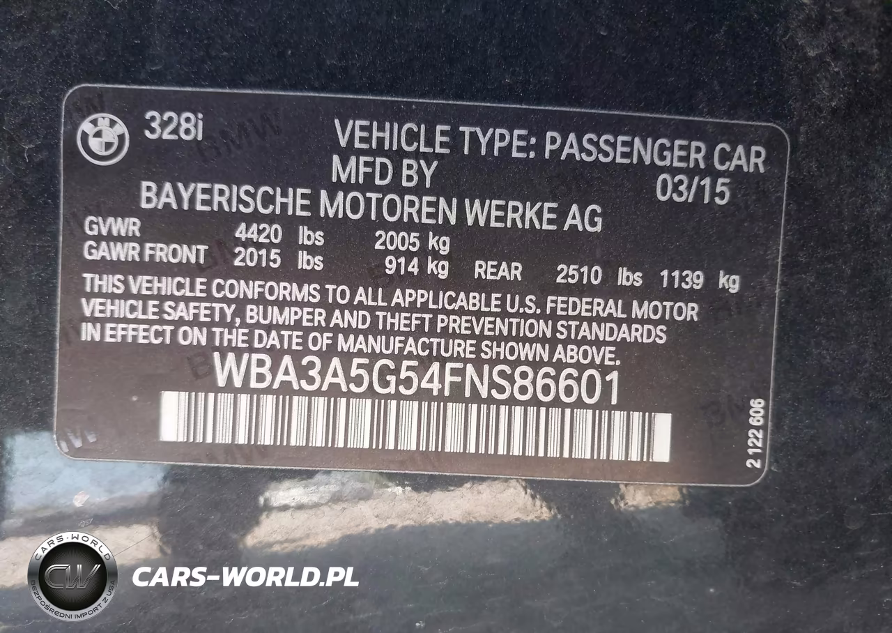 2015 BMW 3 Series 328I VIN:WBA3A5G54FNS86601 - 9