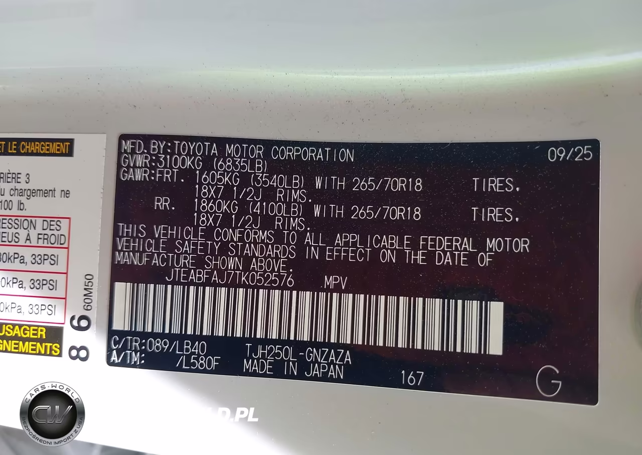 2026 Toyota Land Cruiser VIN:JTEABFAJ7TK052576 - 9