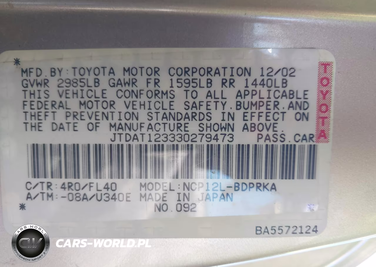 2003 Toyota Echo VIN:JTDAT123330279473 - 9