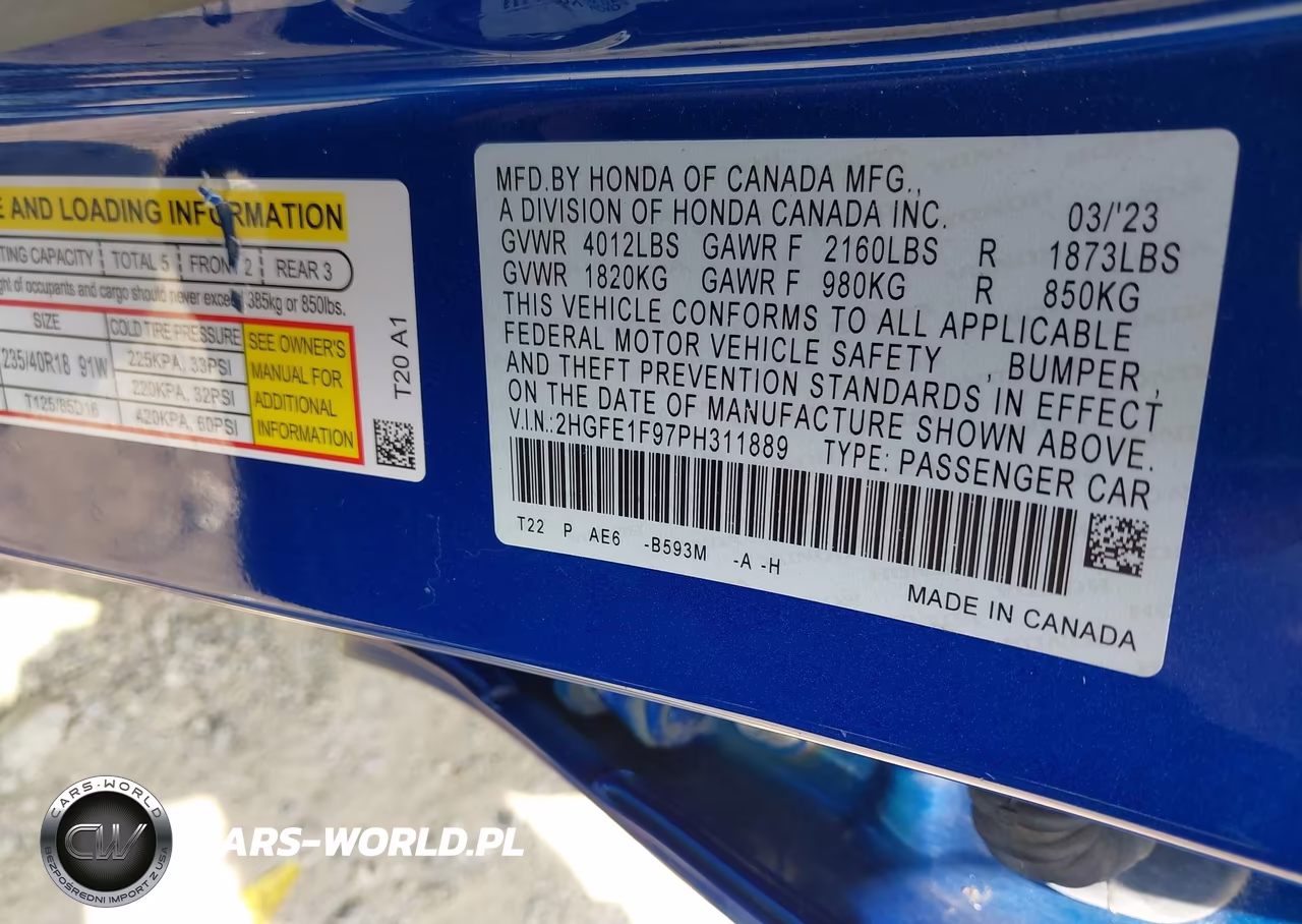 2023 Honda Civic Touring VIN:2HGFE1F97PH311889 - 9