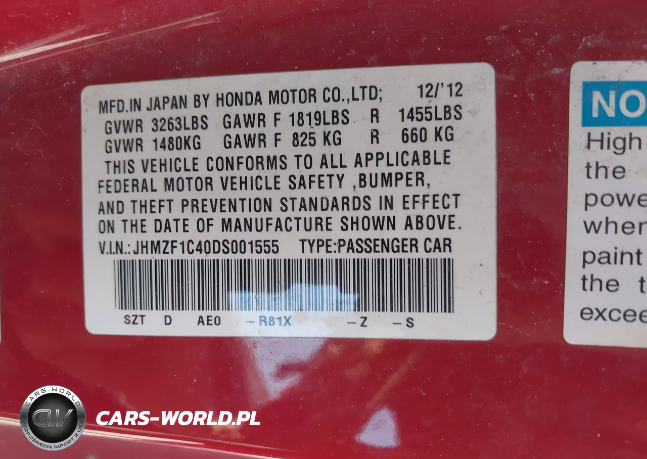 2013 Honda Cr-Z VIN:JHMZF1C40DS001555 - 9