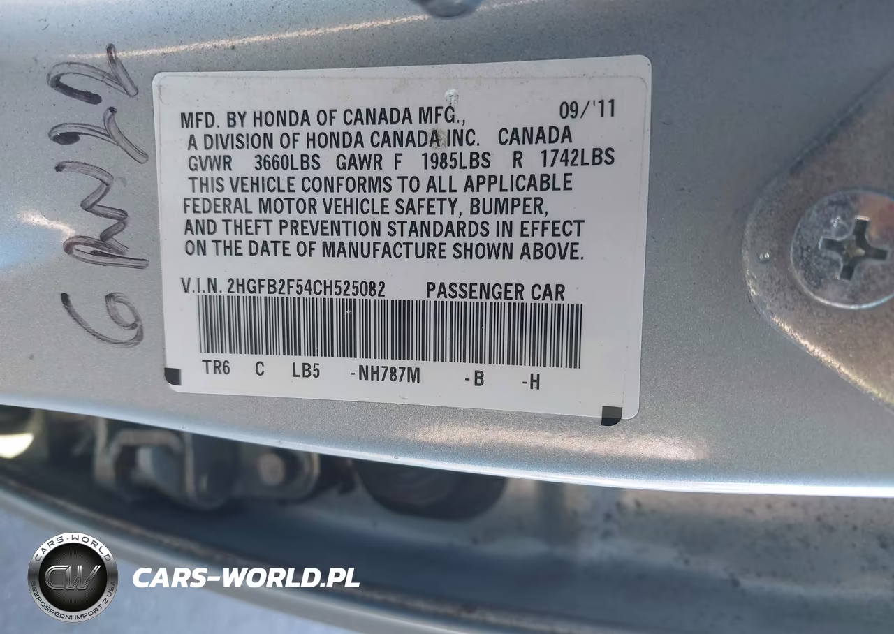 2012 Honda Civic Lx VIN:2HGFB2F54CH525082 - 9
